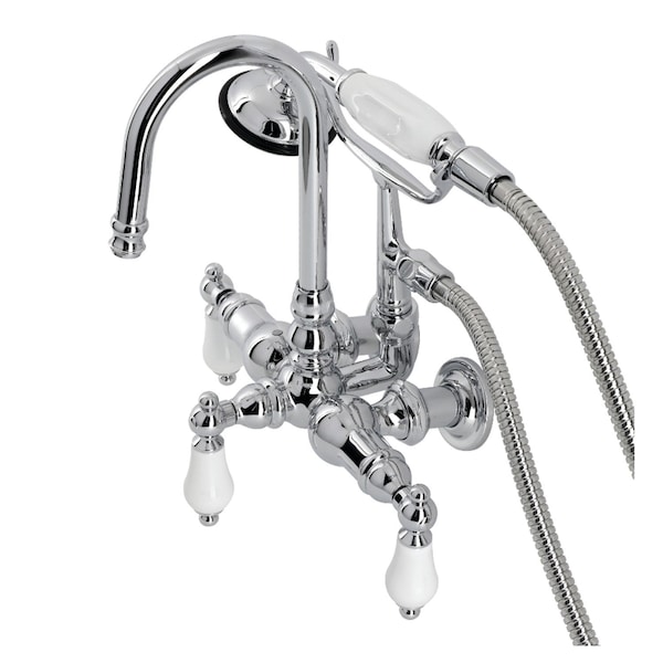 Kingston Brass CA12T1 3-3/8" Tub Wall Mount Clawfoot Tub Faucet with Hand Shower, Polished Chrome CA12T1 - main